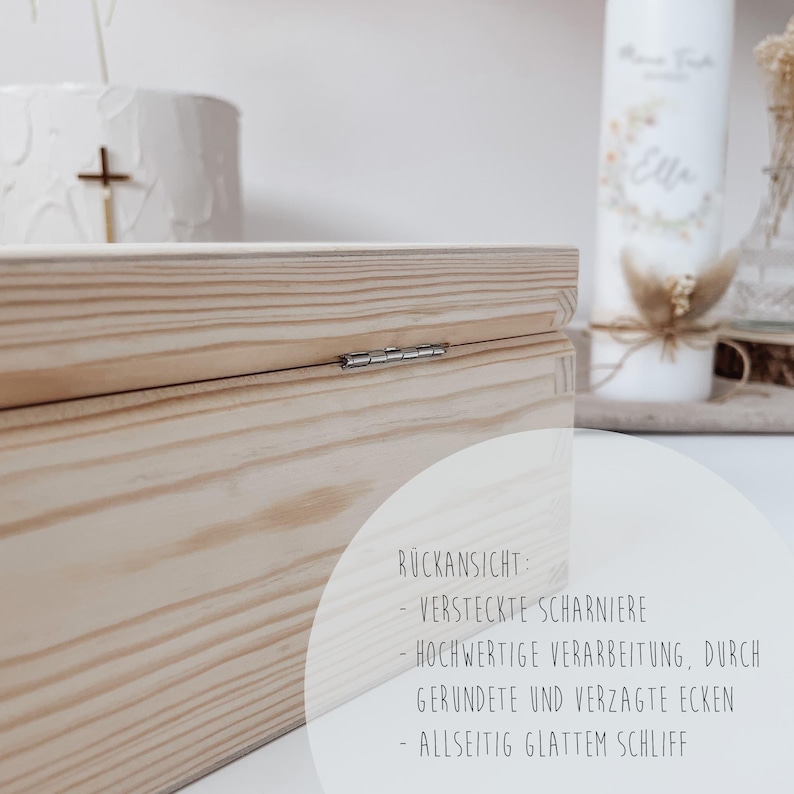 Caja de madera personalizada para velas de bautizo, caja de regalo con grabado, ideal como caja para velas, regalo para bautizo, confirmación, comunión o cápsula del tiempo. imagen 8