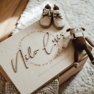 Caja de memoria 3D caja de madera corona de hojas personalizada | caja de recuerdos personalizada | Almacenamiento | Caja de madera bebe