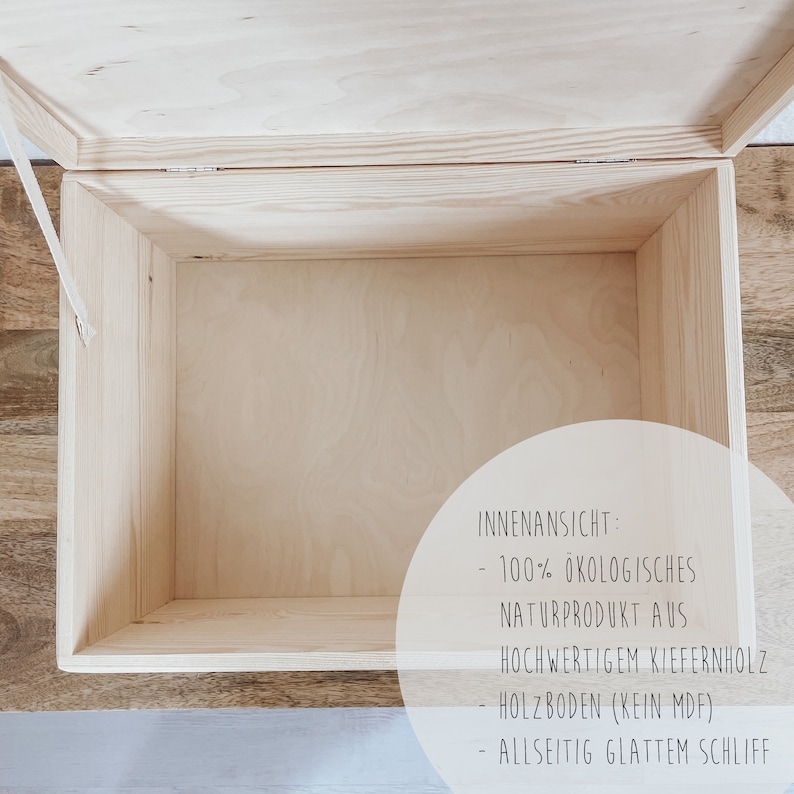 3D Erinnerungskiste Holzkiste personalisiert Blätterkranz personalisierte Erinnerungsbox Aufbewahrung Holzkiste Baby Bild 9