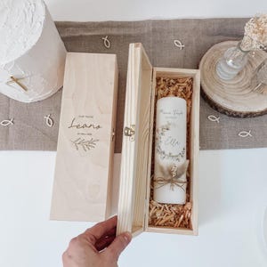 Caja de madera personalizada para velas de bautizo, caja de regalo con grabado, ideal como caja para velas, regalo para bautizo, confirmación, comunión o cápsula del tiempo. Olivenzweig
