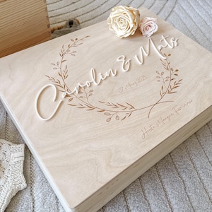 Caja de madera personalizada, caja de boda con nombre en 3D – caja de recuerdo de boda, regalo para los novios, regalo de boda personalizado