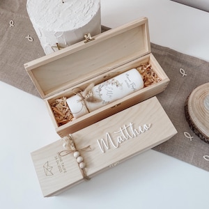 Caja de madera personalizada para bautizo y confirmación: nombre en 3D, motivo deseado como grabado, regalo para vela de bautizo, caja de recuerdos con flores