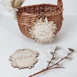 Zawieszka, wieniec kwiatowy, zajączek, zawieszka wielkanocna, dekoracja wielkanocna, dekoracja ślubna, dziecko-kwiat, plakietka z imieniem, zawieszka na prezent