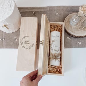 Caja de madera personalizada para vela de bautizo, caja de regalo con grabado como caja de vela, regalo de bautizo, confirmación, comunión o cápsula del tiempo