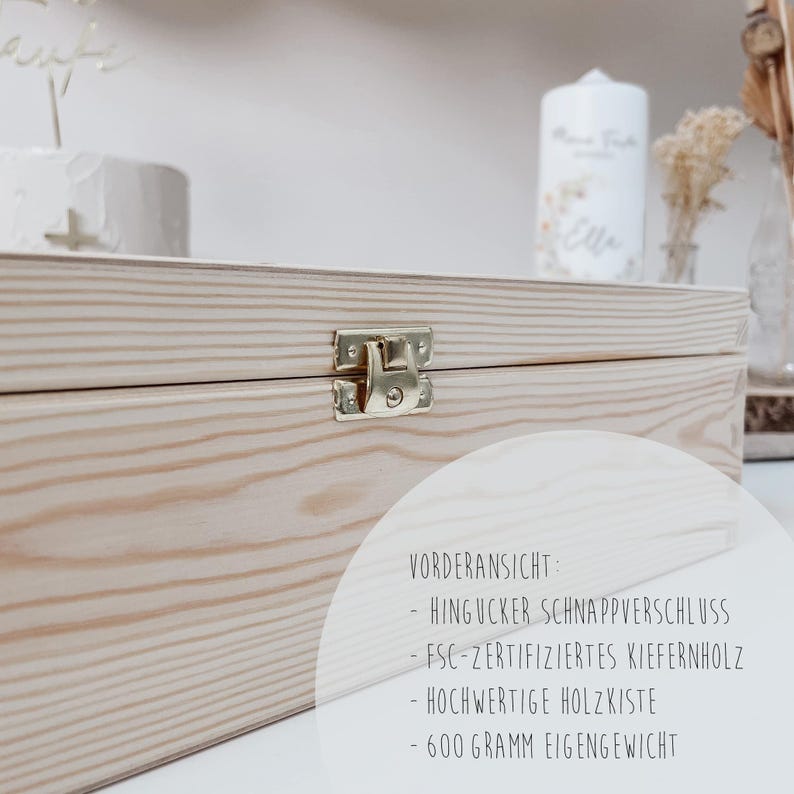 Caja de madera personalizada para velas de bautizo, caja de regalo con grabado, ideal como caja para velas, regalo para bautizo, confirmación, comunión o cápsula del tiempo. imagen 7