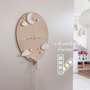 Targhetta per la cameretta dei bambini, targa personalizzata per porta, luna e stelle, palloncino con nome, scritta in legno, decorazione da parete, regalo nascita