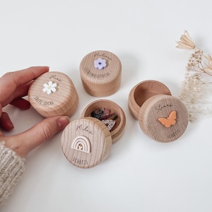 Caja de recuerdos personalizada para dientes, caja de madera para recuerdos y primer mechón de pelo: regalo de nacimiento, bautizo o para pequeños tesoros.