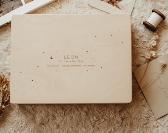 Erinnerungskiste für Sternenkind, Personalisierte Geschenke als Andenkenbox, Trauerkiste, Geschenk zur Geburt, Erinnerungsbox Holz