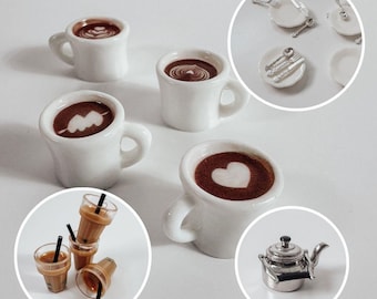 Mini-caféset – Gnome-kaffekoppar, bubbelte och tekanna | Miniatyrtillbehör för gnomdörrar, dockhus och juldekorationer