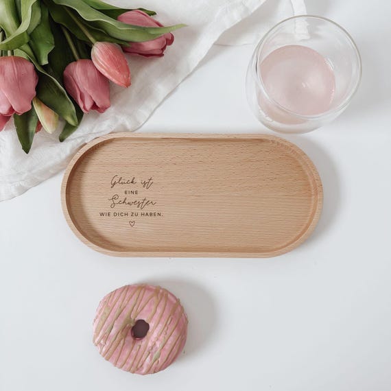Personalisierte Geschenk Freundin Geburtstag, Kaffeetablett aus Holz, Tablett mit Gravur auch als Schmuckschale, Geschenkidee Schwester, Oma