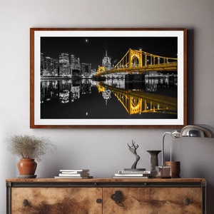 Photo of the Pittsburgh Skyline with Reflections Black and Gold Version image 1
