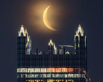 Pittsburgh Photo - PPG Place and Crescent Moon - Pittsburgh Canvas Wrap - Pittsburgh Metal Print