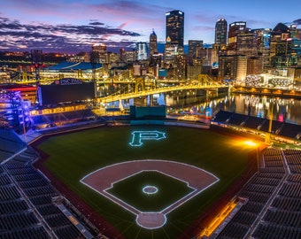 Photo of PNC Park's Christmas Lights and the Pittsburgh Skyline