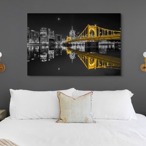 Photo of the Pittsburgh Skyline with Reflections Black and Gold Version image 3