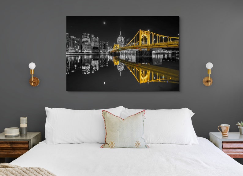 Photo of the Pittsburgh Skyline with Reflections Black and Gold Version image 3