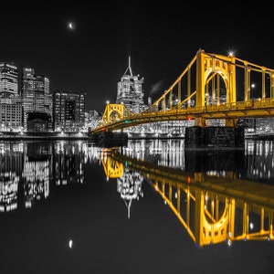 Photo of the Pittsburgh Skyline with Reflections Black and Gold Version image 2