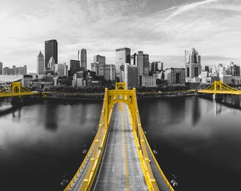 Pittsburgh Photo Print - Black & Gold Sister Bridges Panorama - Available on metal, canvas, and photo paper
