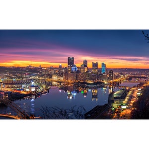 Pittsburgh Skyline Photo - Pittsburgh Panorama - Pittsburgh Sunrise Photo Print