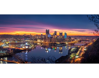 Pittsburgh Skyline Photo - Pittsburgh Panorama - Pittsburgh Sunrise Photo Print