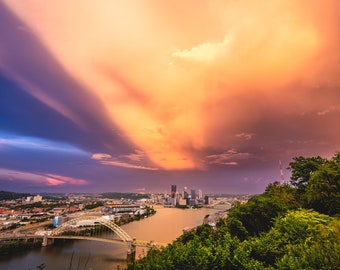 Pittsburgh Photo Print - Epic Pittsburgh Skyline Sunst - Pittsburgh Art - Available on Metal, Canvas, & Kodak Paper