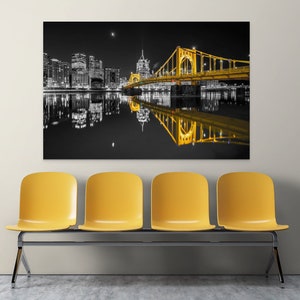 Photo of the Pittsburgh Skyline with Reflections Black and Gold Version image 4