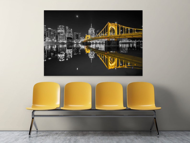 Photo of the Pittsburgh Skyline with Reflections Black and Gold Version image 4