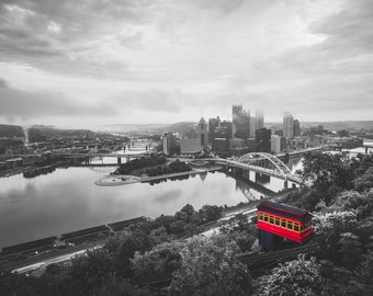 Pittsburgh Incline Photo - Selective Color Pittsburgh Photo Print - Pittsburgh Wall Art - Pittsburgh Skyline Picture