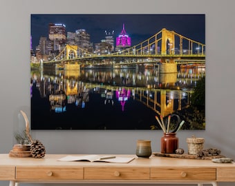 Pittsburgh Bridge Photo - Rachel Carson Bridge with Gold Lighting