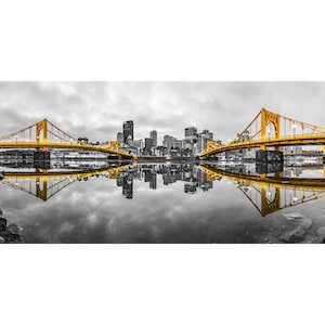 Pittsburgh Skyline Photo Print - Black & Gold Bridges Panorama - Available on metal, canvas, and photo paper