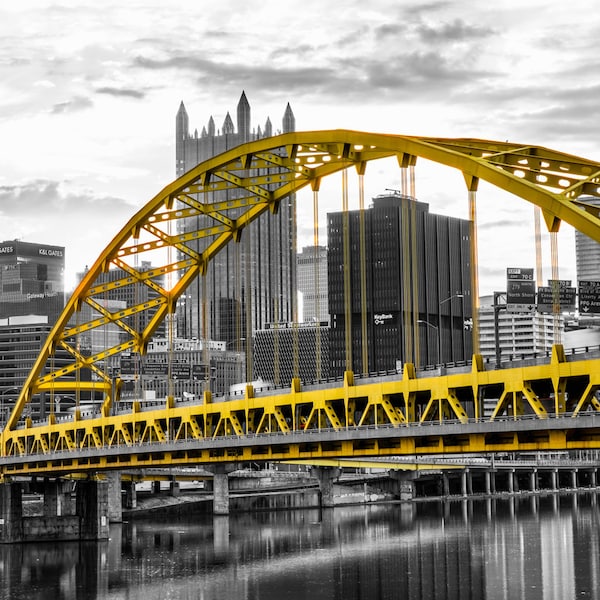 Pittsburgh Skyline Photo - Fort Pitt Bridge Black & Gold