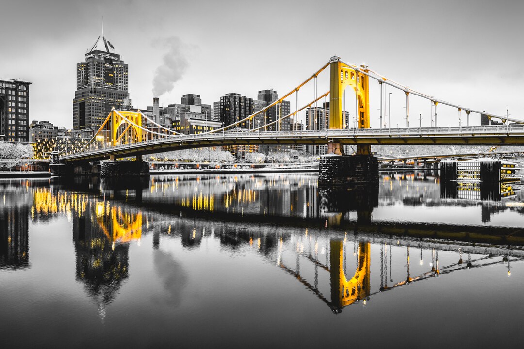 Pittsburgh Photo Black & Gold Photo of the Clemente Bridge in Snow Pittsburgh Art Pittsburgh