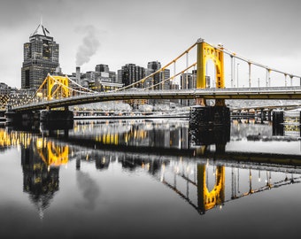 Pittsburgh Photo - Black & Gold Photo of the Clemente Bridge in Snow - Pittsburgh Art - Pittsburgh Gift
