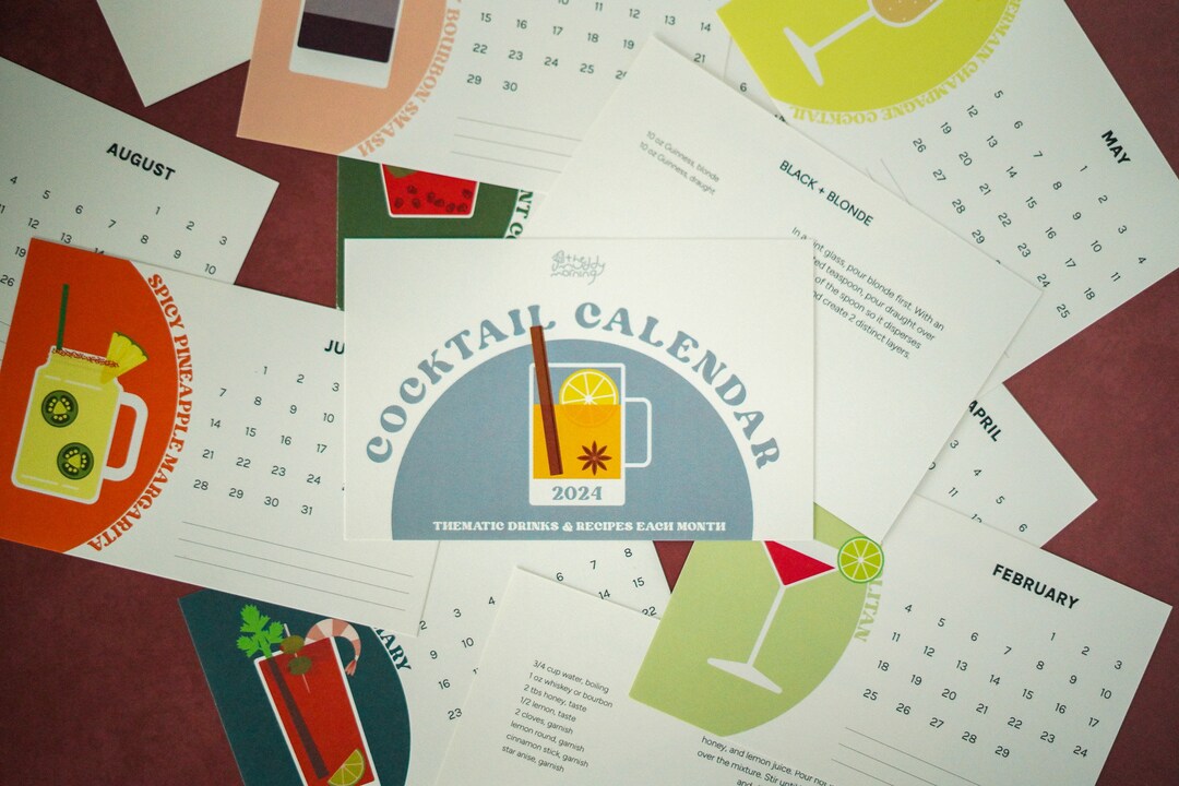 2024 Cocktail Calendar 4.5x7 Recipe Calendar With Clip Etsy