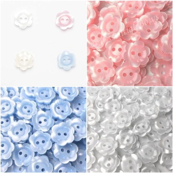6 Shimmer Flower Buttons 12mm - 2 Holes, Pearlescent, Daisy, 3 Colours, Girls, Boys, Unisex, Cardigans, Crochet, Knitting, Sewing, Crafts