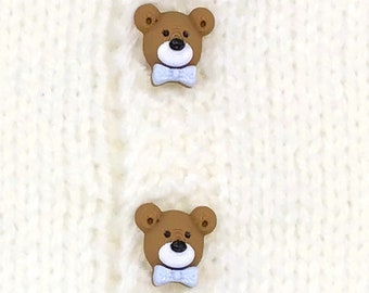 6 Billy the Bear Buttons in 2 Sizes - Handmade Designer Buttons - Original, Unique & Machine Washable. Betsy Bear + Friends Collection