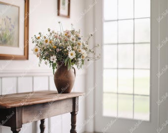 Home Office Zoom Background, Farmhouse Virtual Office Backdrop, Spring Wildflower Zoom Background, Work from Home Virtual Office Background