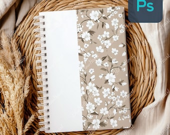 Spiral Notebook Mockup, Blank Spiral Notebook Mock-up, Planner Mockup, Blank Book Mockup, White Spiral Notebook Cover PSD Smart Object