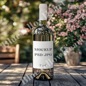Wine Bottle Label Mock Up, Wine Bottle Sticker 3x4 Label Mockup PSD, Champagne Label Mock-up, White Wine Label Mocks, PSD Bottle Label