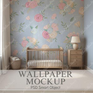 Kinderzimmer Wallpaper Mockup, Babyzimmer PSD Wand Mockup, Kinderzimmer Mockup, Krippe & Tapete Mockup, Innenwand Mockup, Wandtattoo Mockup