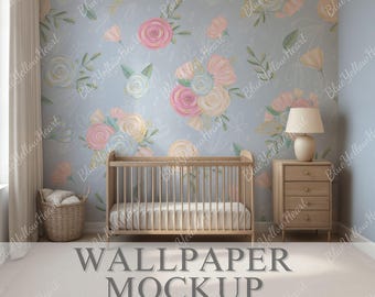 Nursery Wallpaper Mockup, Baby Room PSD Wall Mockup, Kids bedroom Mocks, Crib & Wallpaper Mockup, Interior Wall Mock-ups, Wall Decal Mock up