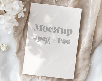 Boho Invite Card Mockup | Wedding Invitation Mockup | 5x7 Card PSD Template | Baby Shower Invitation Mockup | Minimal Greeting Card Mockup