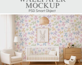 Nursery Wallpaper Mockup, Baby Room PSD Wall Mockup, Kids bedroom Mocks, Crib & Wallpaper Mockup, Interior Wall Mock-ups, Wall Decal Mock up