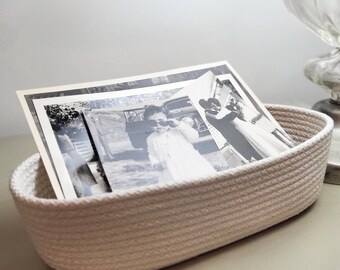 Oval Cotton Rope Basket, Cotton Rope Basket, Handmade Basket for Stylish Organization, Natural Color Handle Basket Collection