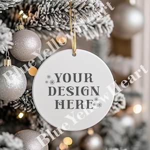 Mockup Blank White Round Ceramic Christmas Ornament Mock up, Christmas Gift Mock-up, Tree Ornaments Mockups, Holiday decoration mock-up