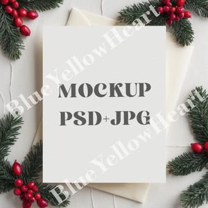 Mockup de cartão de felicitações, mockup de cartão de convite branco, mockup de convite de feriado, mockup de convite de Natal, inverno, ano novo, mockups PSD, 5x7