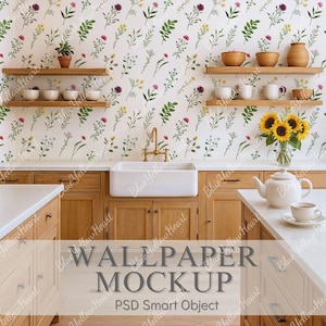 Wallpaper Interior PSD smart object, Wall Mural Mock-up, Wallpaper Display Editable Mock up, Blank Wall Mural Mockup for Interior Design
