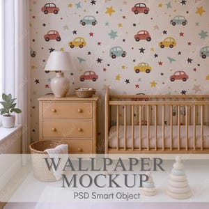 Nursery Wallpaper Mockup, Baby Room PSD Wall Mockup, Kids bedroom Mocks, Crib & Wallpaper Mockup, Interior Wall Mock-ups, Wall Decal Mock up
