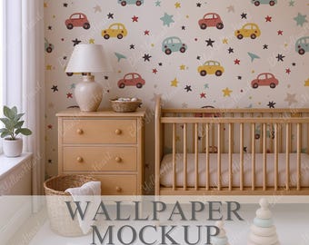 Nursery Wallpaper Mockup, Baby Room PSD Wall Mockup, Kids bedroom Mocks, Crib & Wallpaper Mockup, Interior Wall Mock-ups, Wall Decal Mock up