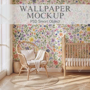 Nursery Wallpaper Mockup, Baby Room PSD Wall Mockup, Kids bedroom Mocks, Crib & Wallpaper Mockup, Interior Wall Mock-ups, Wall Decal Mock up