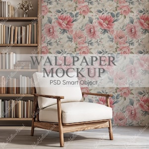 Living Room Wallpaper Mockup | PSD Smart Object Wall Mockup | Blank Wall Mural Mockup for Interior Design & Wall Decal Display